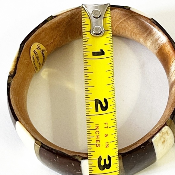 Vintage De Renaudin Natural Horn Bangle Bracelet Cuff Canada Brown Cream Boho - Picture 8 of 9